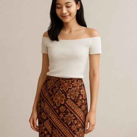 Rok Span Batik Belah Samping dengan Atasan Sabrina