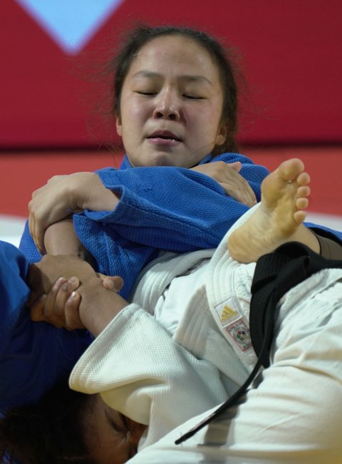 Peserta bertanding saat Asian Cadets and Junior Judo Championship 2025 di Tennis Indoor, Istora Senayan, Jakarta, Kamis (11/9/2025).