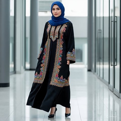 Gamis Hitam Kombinasi Bordir