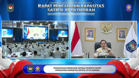 Mendagri Muhammad Tito Karnavian saat Rapat Penguatan Kapasitas Satpol PP di Daerah dalam Penegakan Peraturan Daerah