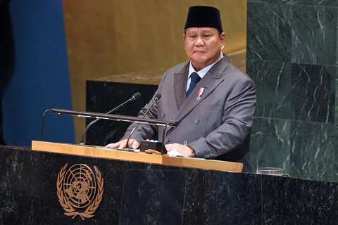 Presiden Prabowo Subianto, berpidato dalam pertemuan tingkat tinggi di Markas Besar PBB, New York, AS, Senin (22/09/2025) waktu setempat.