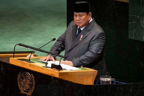 Presiden Prabowo Subianto, berpidato dalam pertemuan tingkat tinggi di Markas Besar PBB, New York, AS, Senin (22/09/2025) waktu setempat.