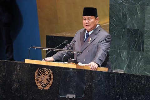Presiden Prabowo Subianto, berpidato dalam pertemuan tingkat tinggi di Markas Besar PBB, New York, AS, Senin (22/09/2025) waktu setempat.