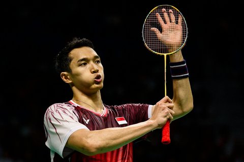 Jonatan Christie saat pertandingan  melawan rekan senegaranya Alwi Farhan pada  semifinal tunggal putra di turnamen bulu tangkis Korea Open di Suwon, Korea Selatan, Sabtu (27/09/2025).
