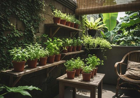 Inspirasi Kebun Sayur Mini untuk Teras Kecil yang Teduh (Sumber; gemini.com)