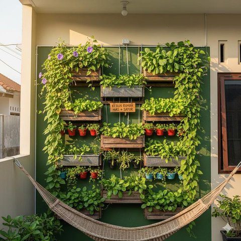 Sistem Companion Planting merupakan salah satu konsep kebun rumah campuran tanaman hias dan sayur (Gemini AI)