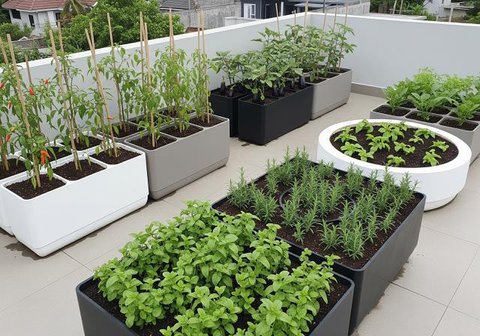 Sistem Companion Planting merupakan salah satu konsep kebun rumah campuran tanaman hias dan sayur (Gemini AI)