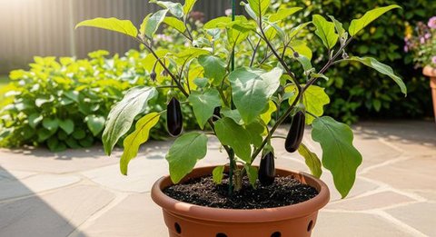 Kebun Terong dengan Grow Bags yang Fleksibel/Inspirasi Kebun Terong di Pot untuk Teras Rumah Minimalis (Sumber: gemini.com)