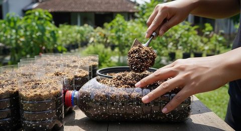 Trik Sukses Menanam Kangkung di Botol Bekas agar Daunnya Lebat, Cepat Dipanen untuk Konsumsi Harian (Foto: Gemini AI)
