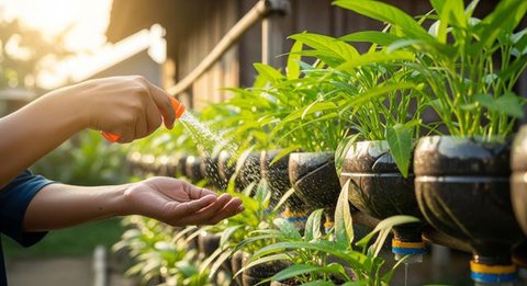 Trik Sukses Menanam Kangkung di Botol Bekas agar Daunnya Lebat, Cepat Dipanen untuk Konsumsi Harian (Foto: Gemini AI)