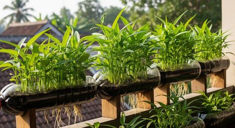 Trik Sukses Menanam Kangkung di Botol Bekas agar Daunnya Lebat, Cepat Dipanen untuk Konsumsi Harian (Foto: Gemini AI)