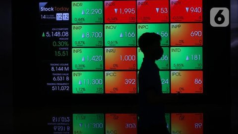 Karyawan melintasi layar yang menampilkan Indeks Harga Saham Gabungan (IHSG) saat acara Penutupan Perdagangan Bursa Efek Indonesia Tahun 2022 di Jakarta, Jumat (30/12/2022). PT Bursa Efek Ind