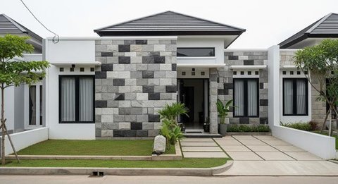 Model Batu Alam Depan Rumah Minimalis/ Ilustrasi AI