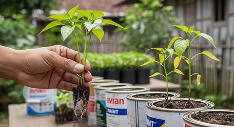 7 Cara Menanam Cabai di Kaleng Cat Bekas, Mudah dan Hemat Lahan (Foto: Gemini AI)