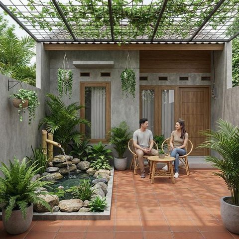 Desain Teras Rumah Subsidi Tapi Terasa Sejuk (AI)