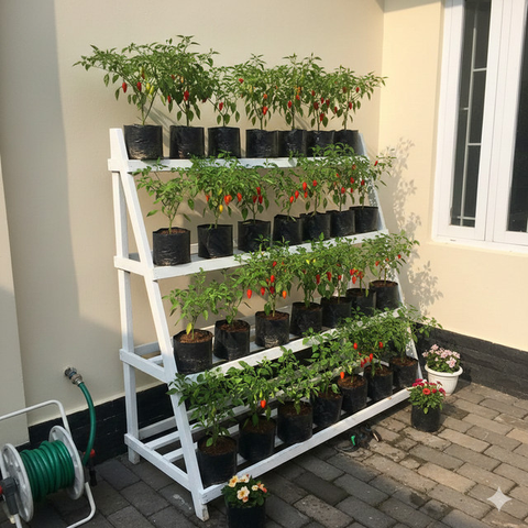 Model Kebun Cabai Rawit Sistem Vertikal (created by AI)