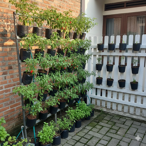 Model Kebun Cabai Rawit Sistem Vertikal (created by AI)