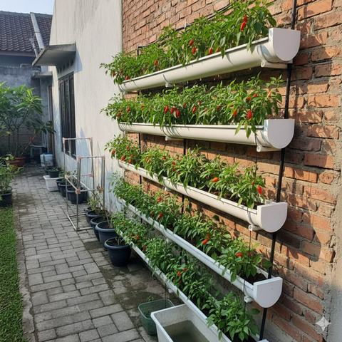 Model Kebun Cabai Rawit Sistem Vertikal (created by AI)