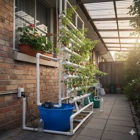 Model Kebun Cabai Rawit Sistem Vertikal (created by AI)