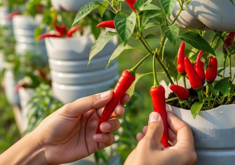 Model Kebun Cabai dengan Media Tanam Sekam/AI