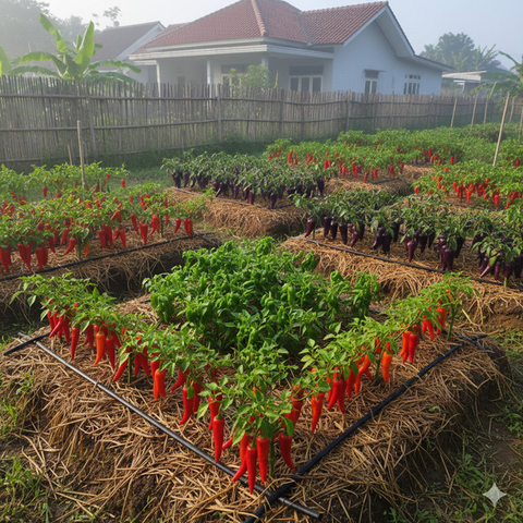 Ide Kebun Cabai Campuran Jenis di Satu Lahan. AI