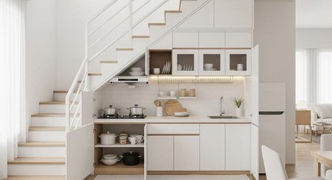 Dapur Terbuka di Bawah Tangga/ AI