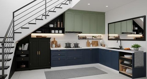 Dapur Terbuka di Bawah Tangga/ AI