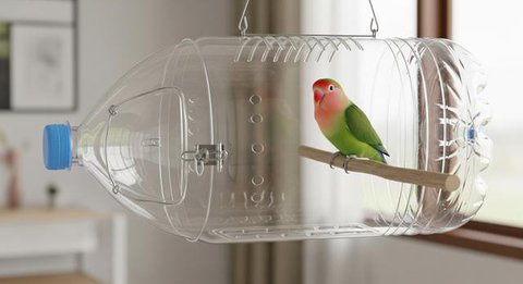 Desain Kandang Lovebird dari Botol Bekas/ AI