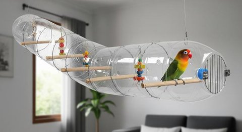 Desain Kandang Lovebird dari Botol Bekas/ AI