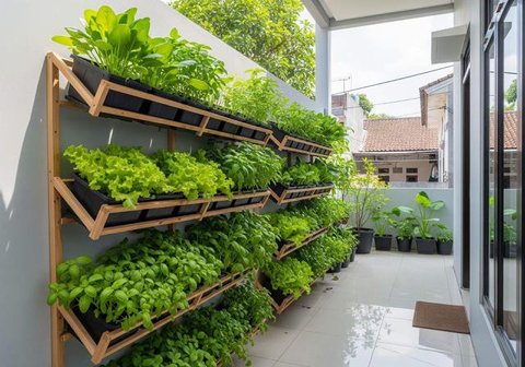 Model Teras Rumah Sempit Tanpa Pagar, Jadi Kebun Mini. Foto: Gemini