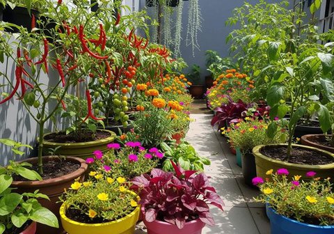 Model Teras Rumah Sempit Tanpa Pagar, Jadi Kebun Mini. Foto: Gemini