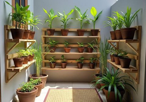 Model Teras Rumah Sempit Tanpa Pagar, Jadi Kebun Mini. Foto: Gemini