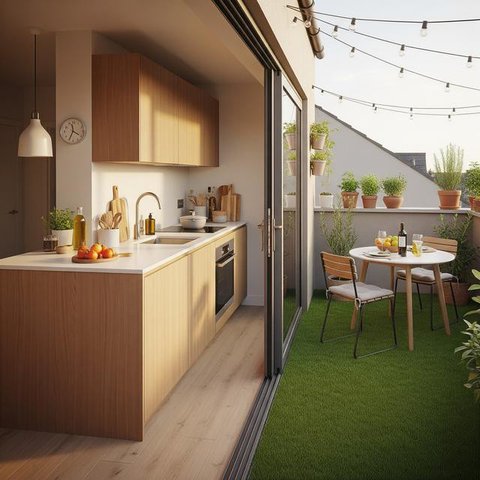 Inspirasi Teras Mini Dekat Dapur Rumah (Image by Gemini AI)