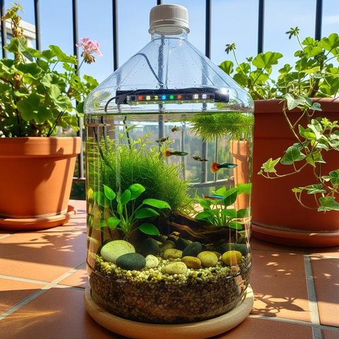 Desain Akuarium dari Galon Bekas (Image by Gemini AI)