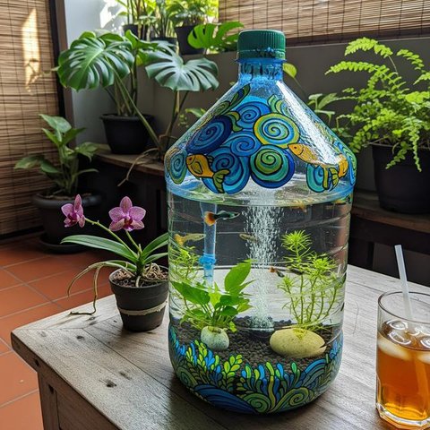 Desain Akuarium dari Galon Bekas (Image by Gemini AI)