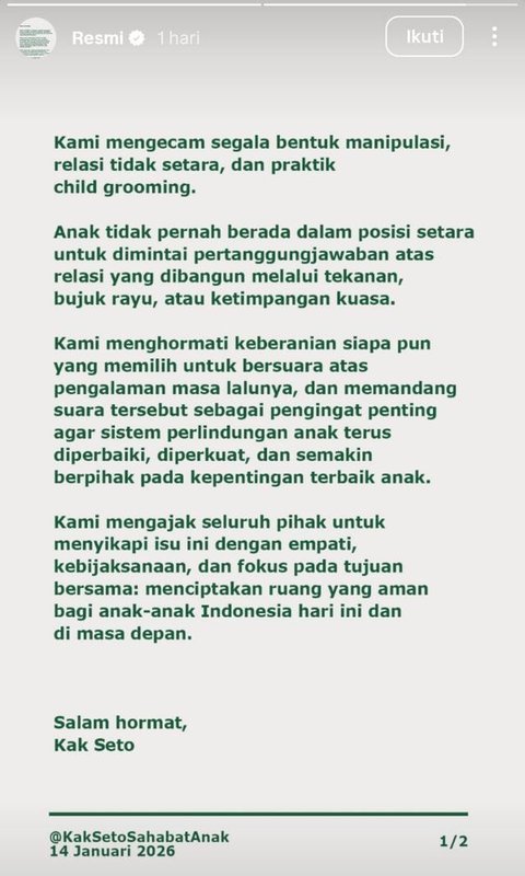Kak Seto. (Foto: Instagram @kaksetosahabatanak)