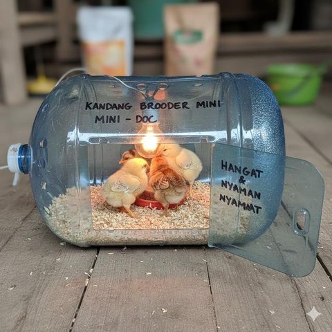 Galon untuk Sarang Bertelur (Nesting Box) merupakan salah satu desain kandang ayam dari galon bekas (Gemini AI)