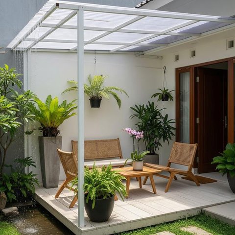 Desain Teras Rumah Tetap Kering saat Hujan. (Foto: AI)