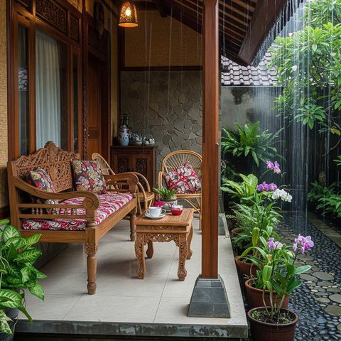 Desain Teras Rumah Tetap Kering saat Hujan. (Foto: AI)