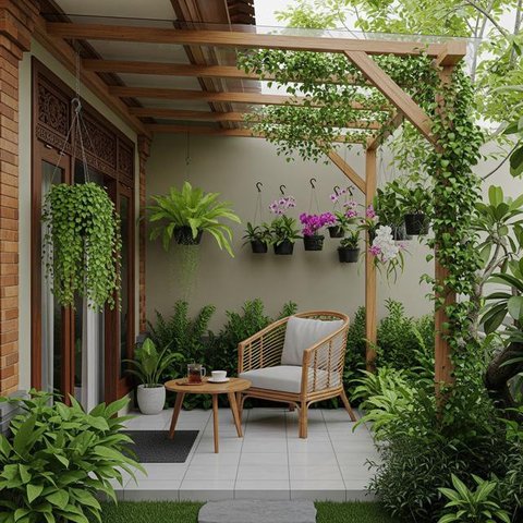 Desain Teras Rumah Tetap Kering saat Hujan. (Foto: AI)