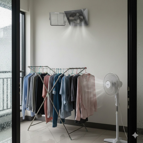 Trik mengatasi pakaian bau apek saat hujan (Foto: Reve Art AI)