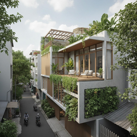 Model Rumah Tropis untuk Lahan Sempit (created by AI)