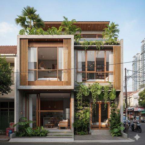 Model Rumah Tropis untuk Lahan Sempit (created by AI)