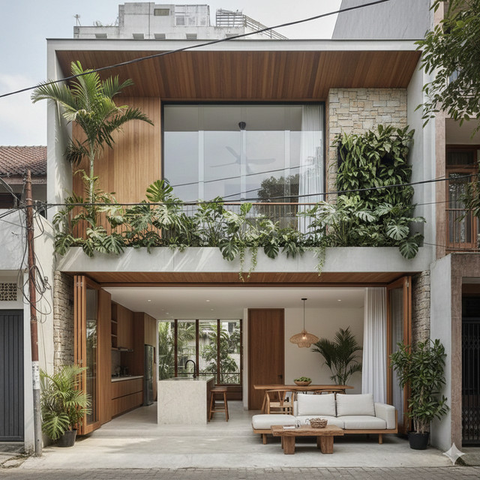 Model Rumah Tropis untuk Lahan Sempit (created by AI)