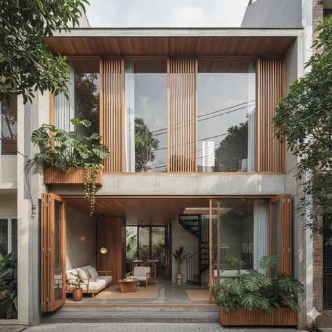 Model Rumah Tropis untuk Lahan Sempit (created by AI)