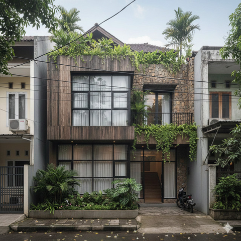 Model Rumah Tropis untuk Lahan Sempit (created by AI)