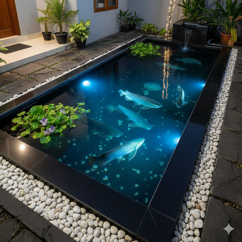 Model Kolam Ikan Minimalis Batu Alam Bikin Rumah Adem dan Estetik. AI