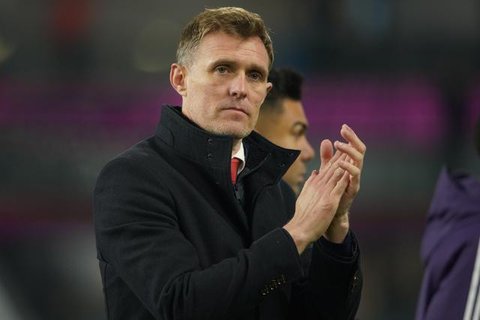 Shea Lacey dari Manchester United bereaksi selama pertandingan putaran ketiga Piala FA antara Manchester United dan Brighton di Manchester, Inggris, Minggu, 11 Januari 2026. (AP Photo/Jon Sup