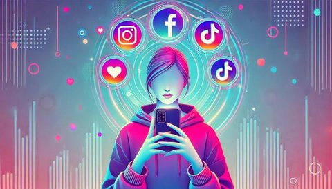Ilustrasi bermain media sosial (medsos). (Foto by AI)