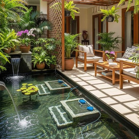 Model Kolam Ikan Teras Rumah Tidak Bau (Foto: AI)